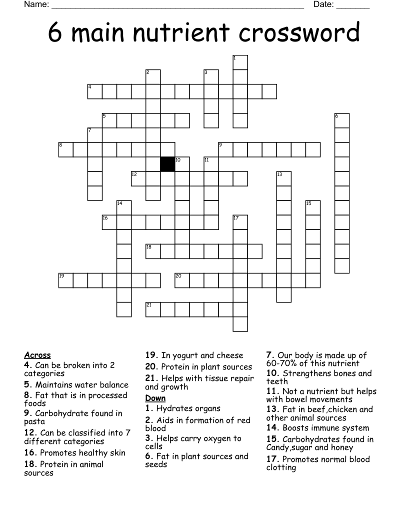 6 main nutrient crossword