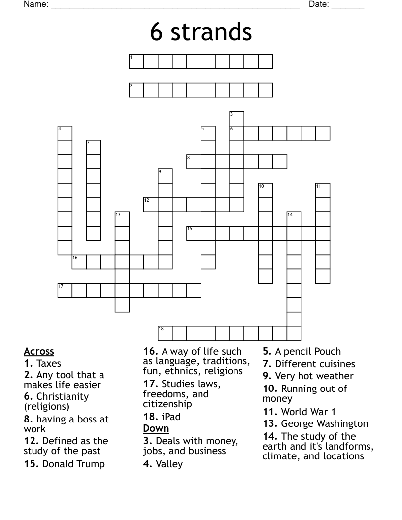 6 strands Crossword