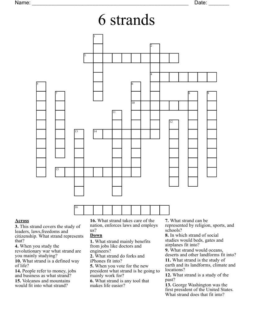 6 strands Crossword