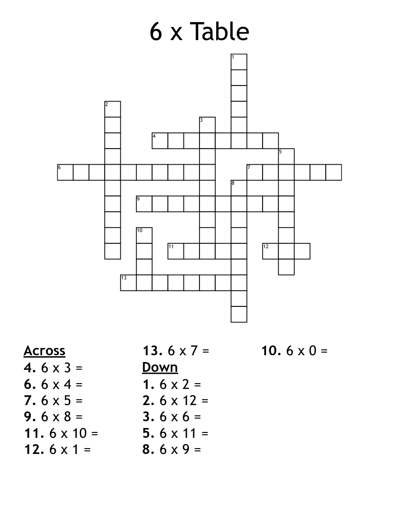 6 x Table Crossword