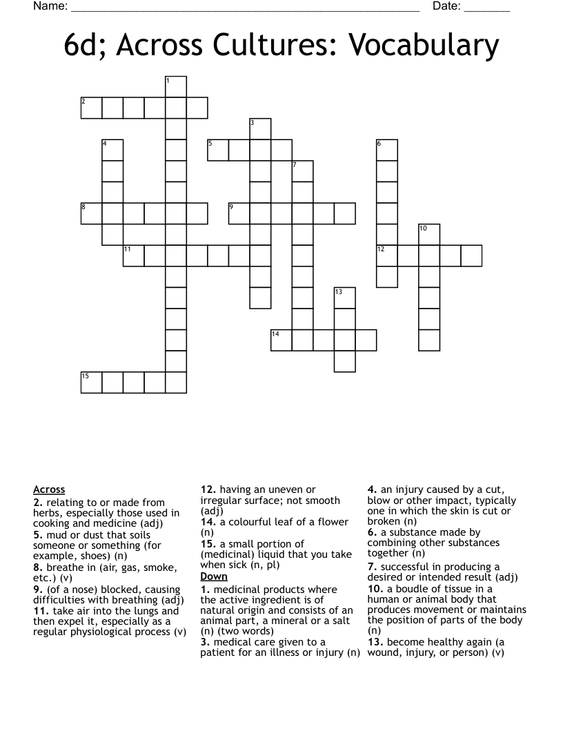6d; Across Cultures: Vocabulary  Crossword