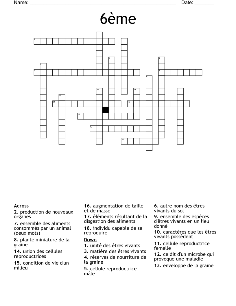 6ème Crossword