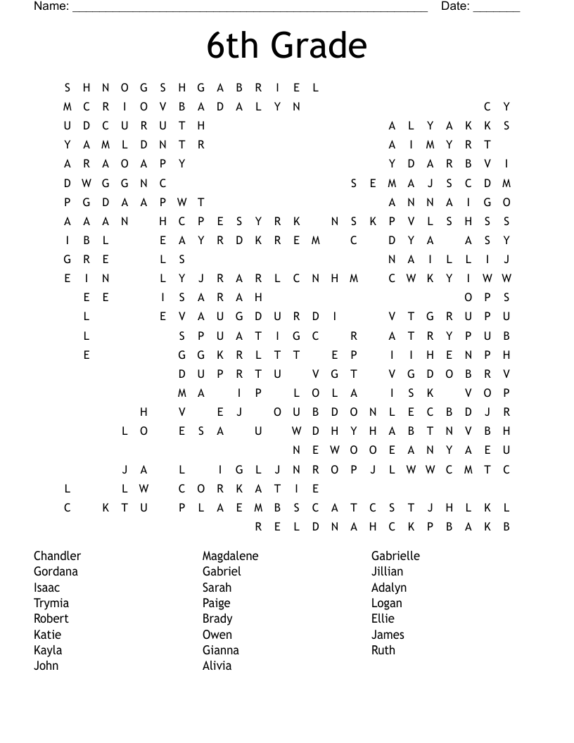 6th Grade Word Search