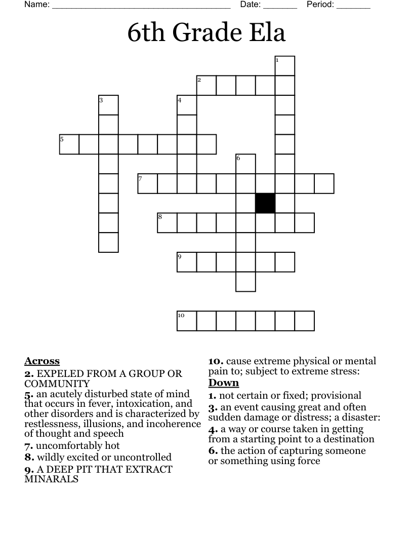 6th Grade Ela Crossword