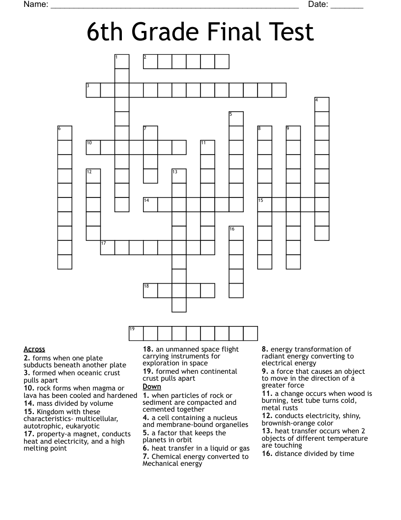 6th Grade Final Test Crossword