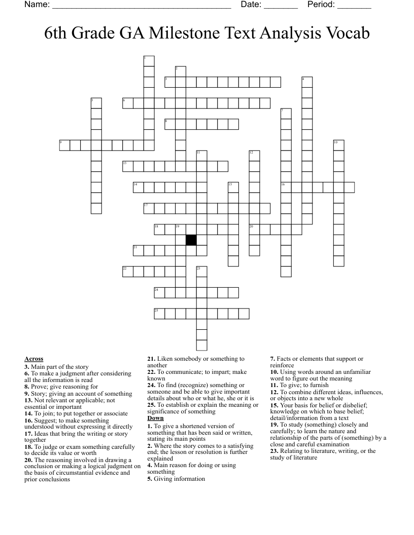 6th Grade GA Milestone Text Analysis Vocab Crossword