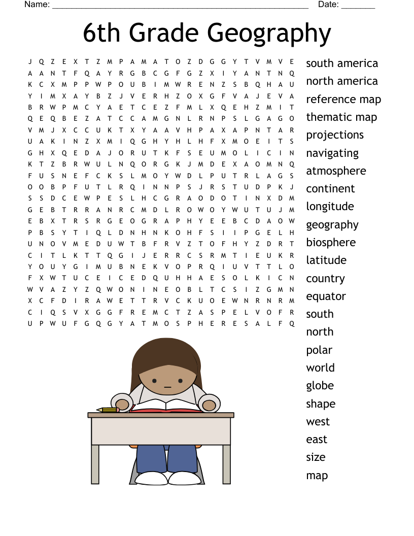 6th Grade Geography Word Search