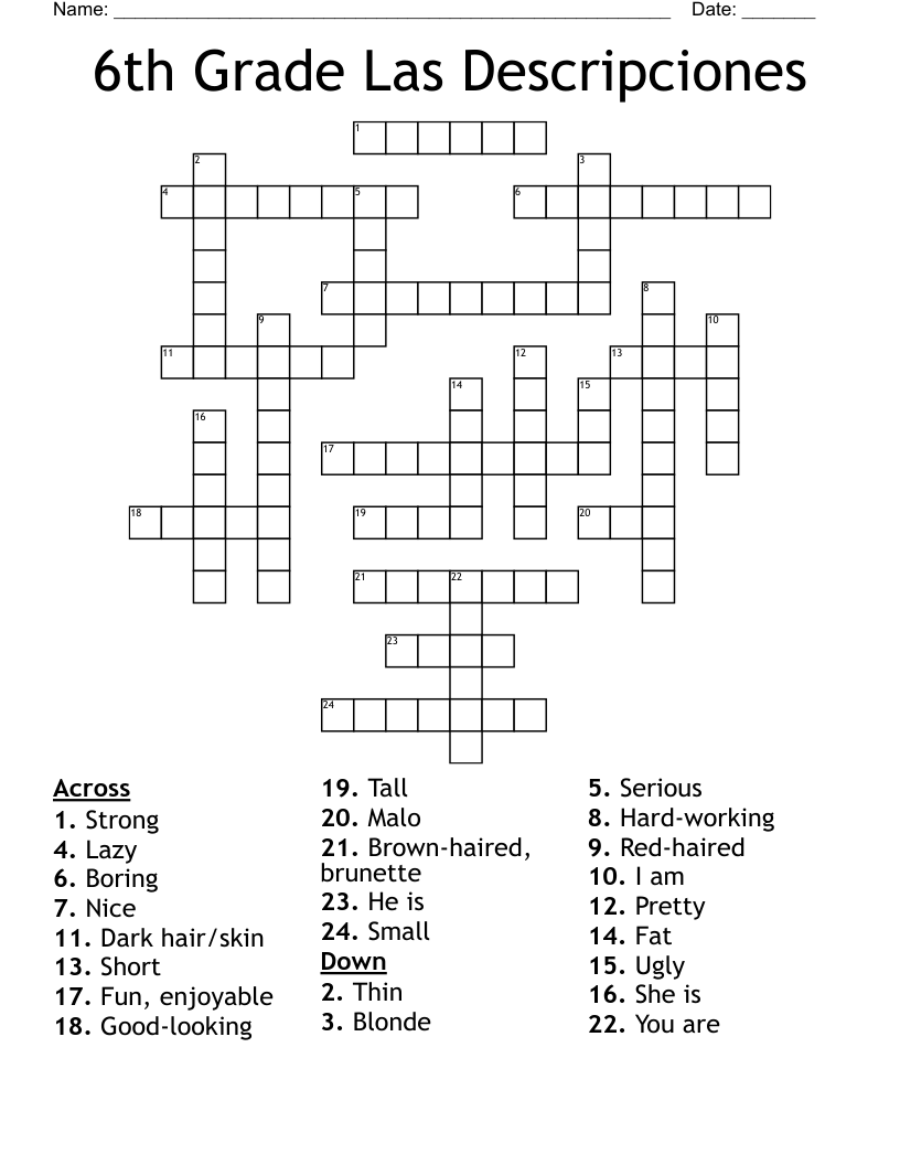 6th Grade Las Descripciones Crossword