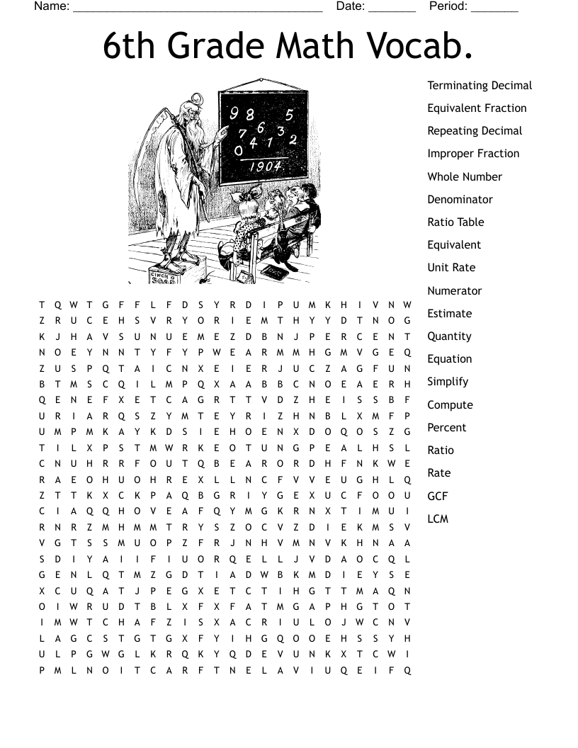 6th Grade Math Vocab. Word Search