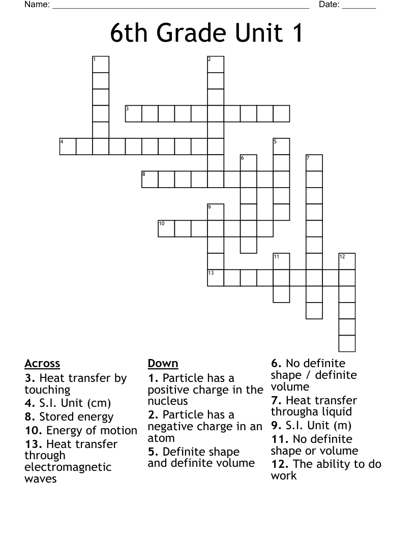 6th Grade Unit 1 Crossword