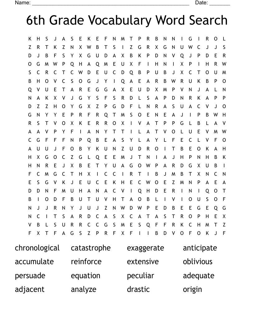 6th Grade Vocabulary Word Search