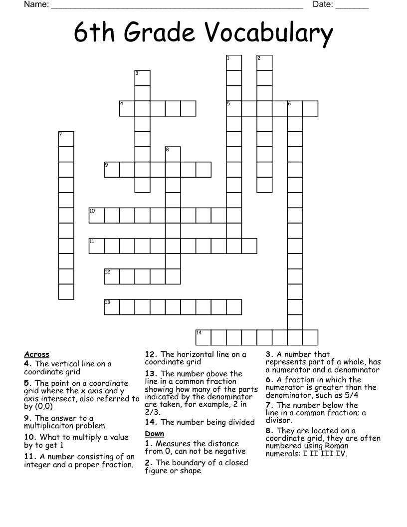 6th Grade Vocabulary  Crossword