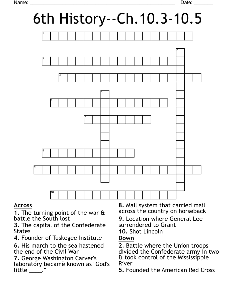 6th History--Ch.10.3-10.5 Crossword