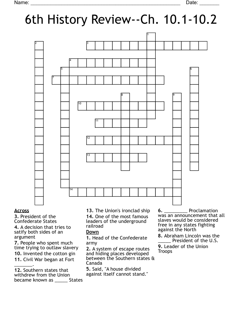 6th History Review--Ch. 10.1-10.2 Crossword