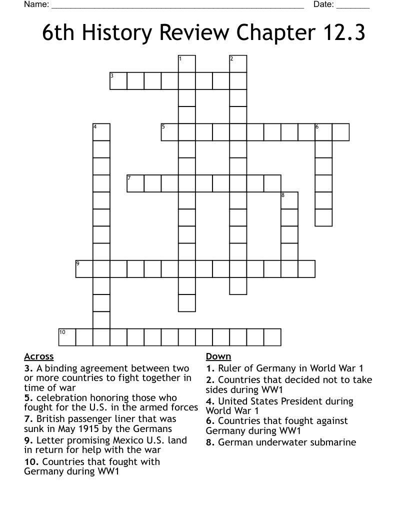 6th History Review Chapter 12.3 Crossword