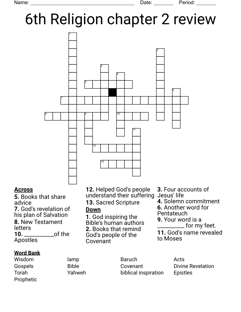 6th Religion chapter 2 review Crossword