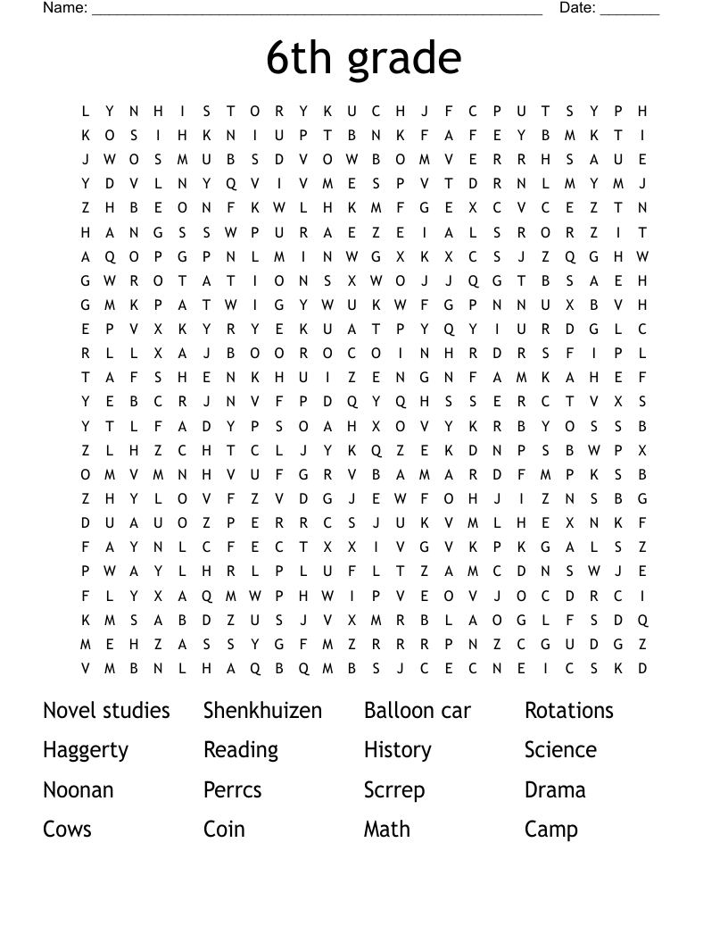 6th grade Word Search