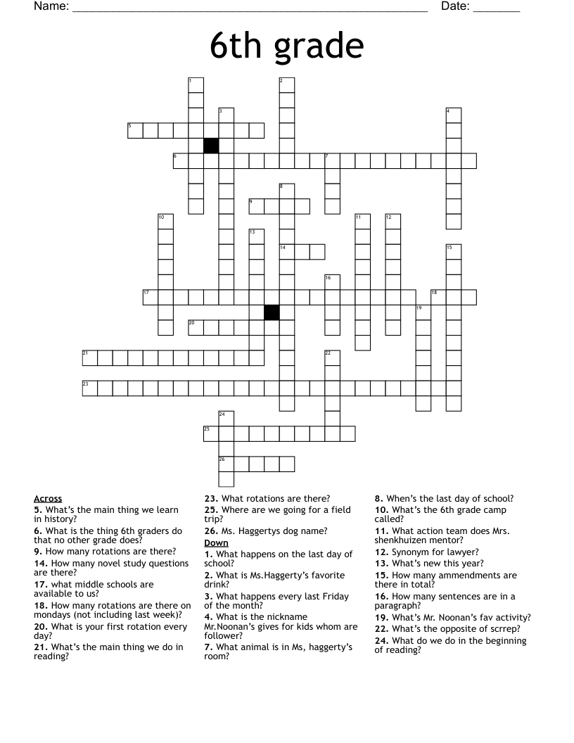 6th grade Crossword