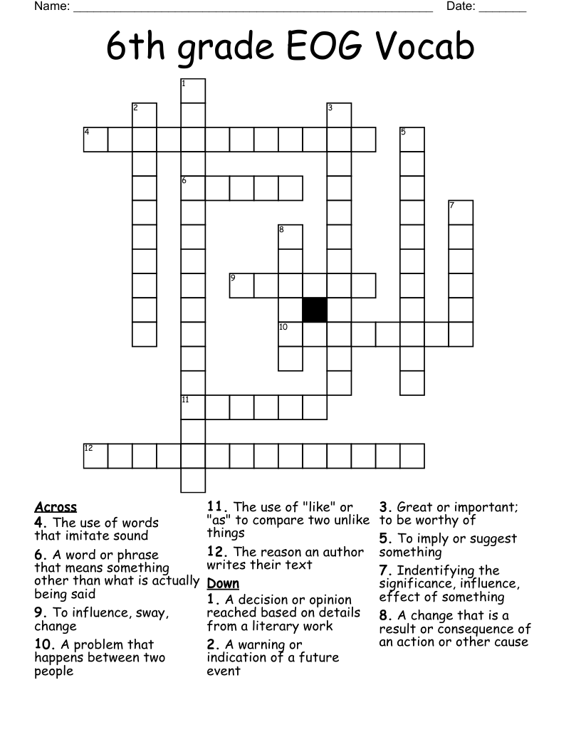 6th grade EOG Vocab Crossword