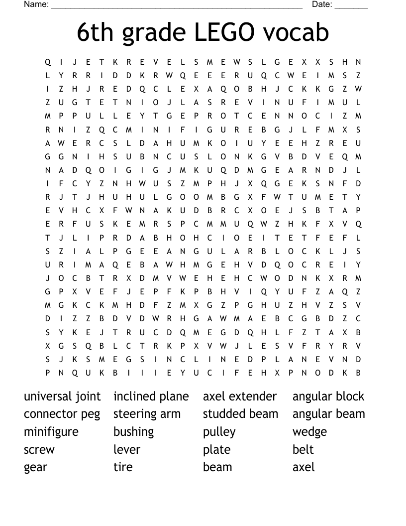 6th grade LEGO vocab Word Search