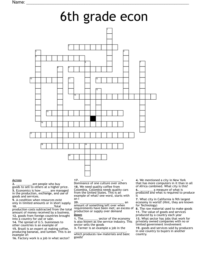 6th grade econ Crossword