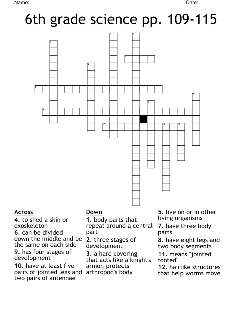 6th grade science pp. 109-115 Crossword