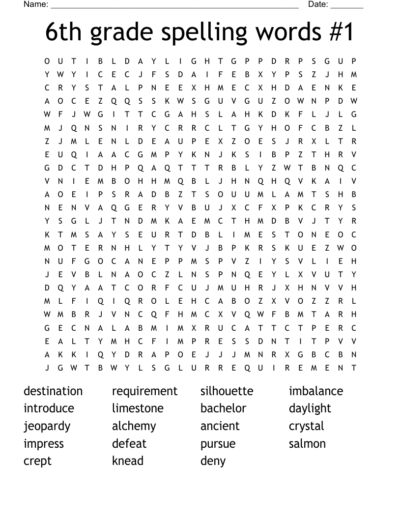 6th grade spelling words #1 Word Search