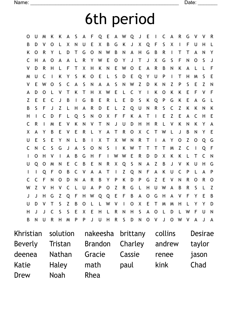 6th period Word Search