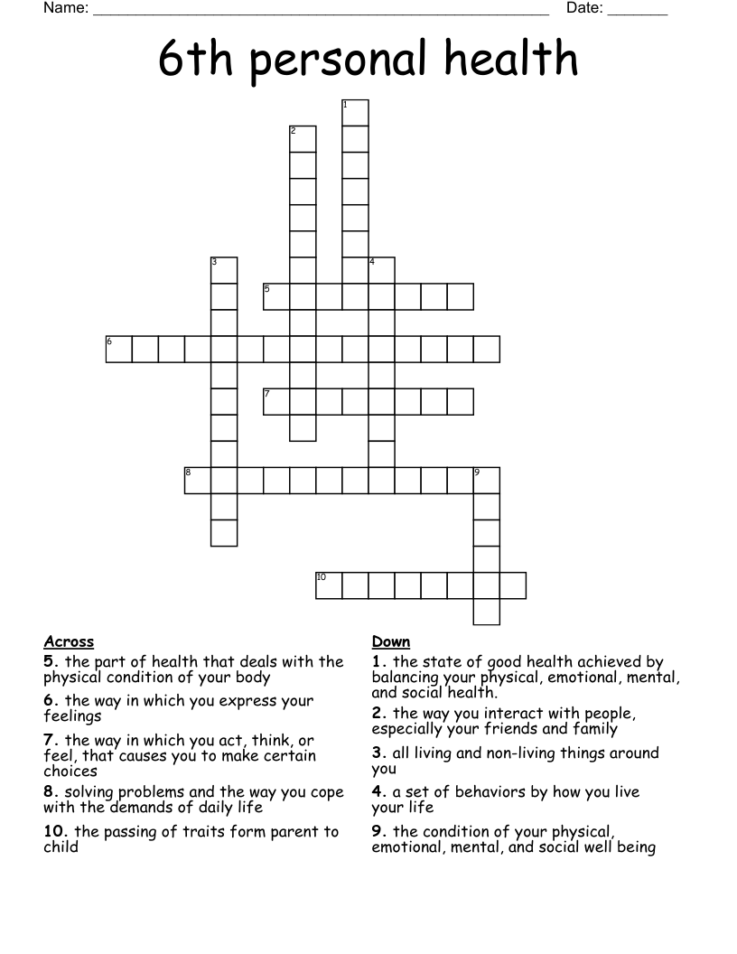 6th personal health Crossword