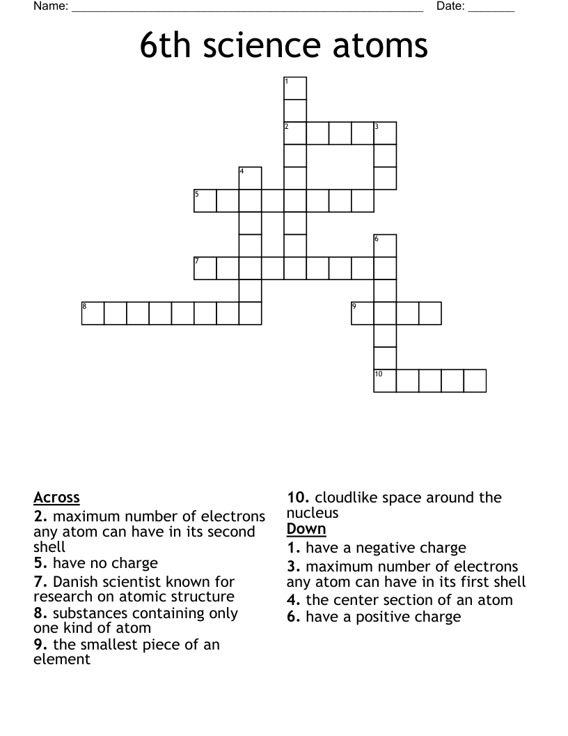 6th science atoms Crossword