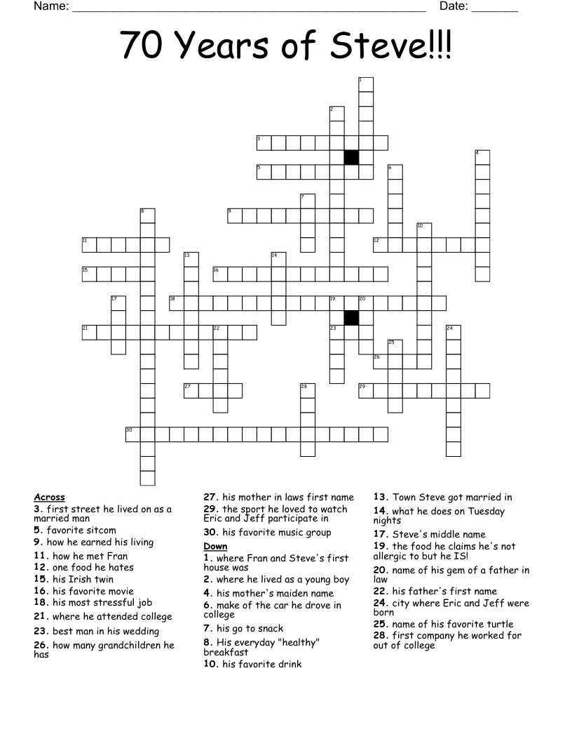 70 Years of Steve!!! Crossword