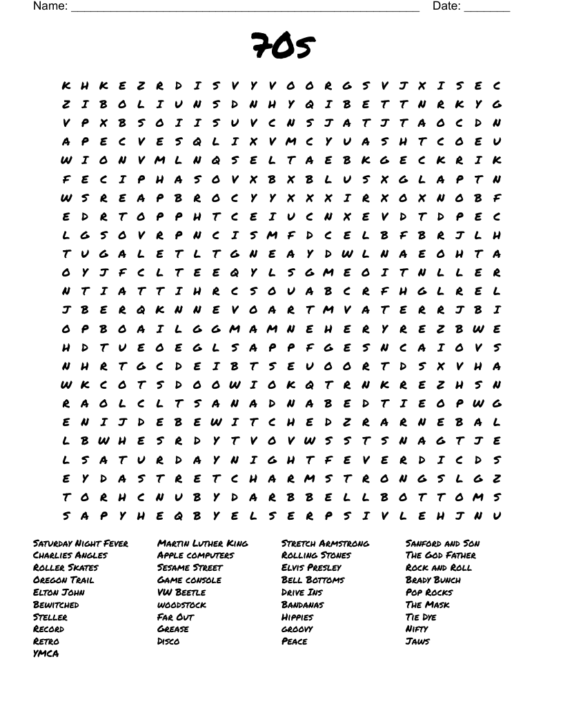 70s Word Search