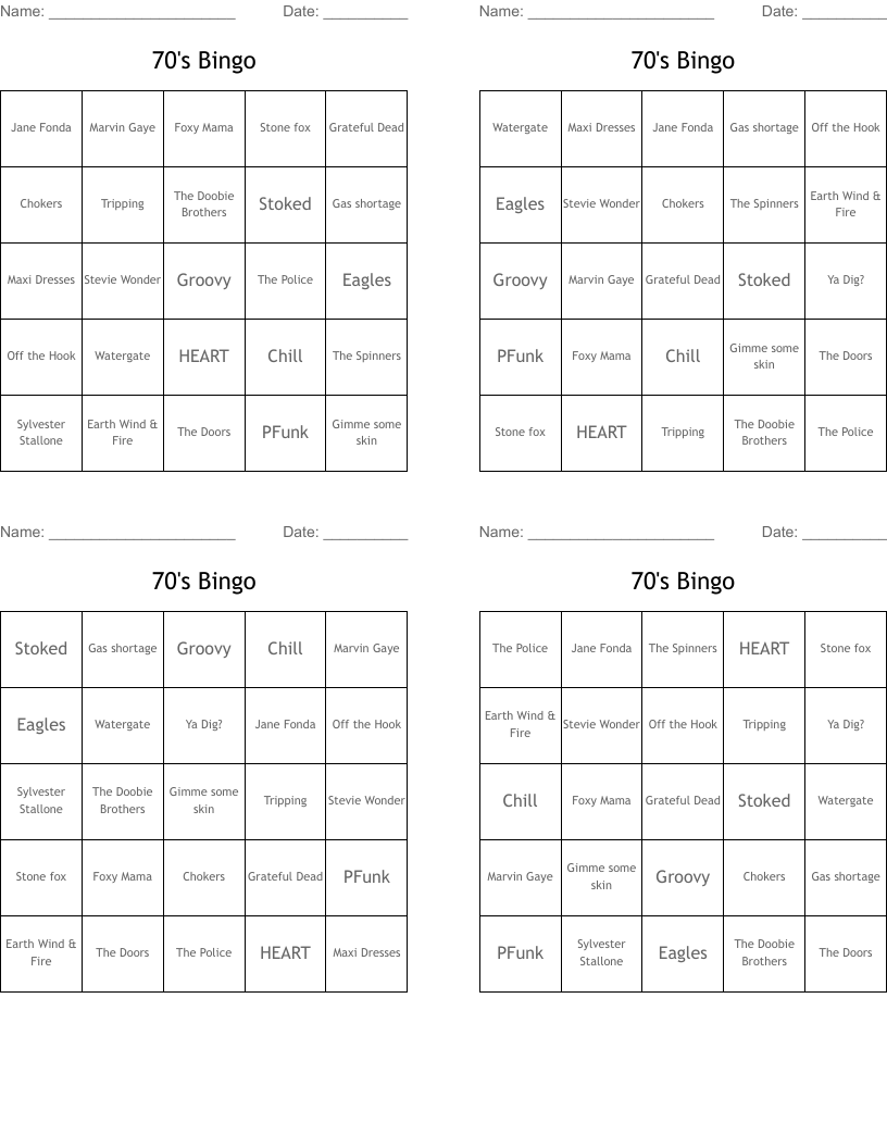 70's Bingo