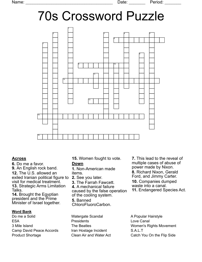 70s Crossword Puzzle