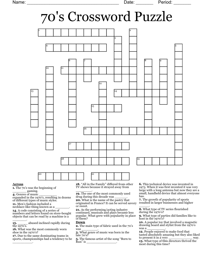 70's Crossword Puzzle
