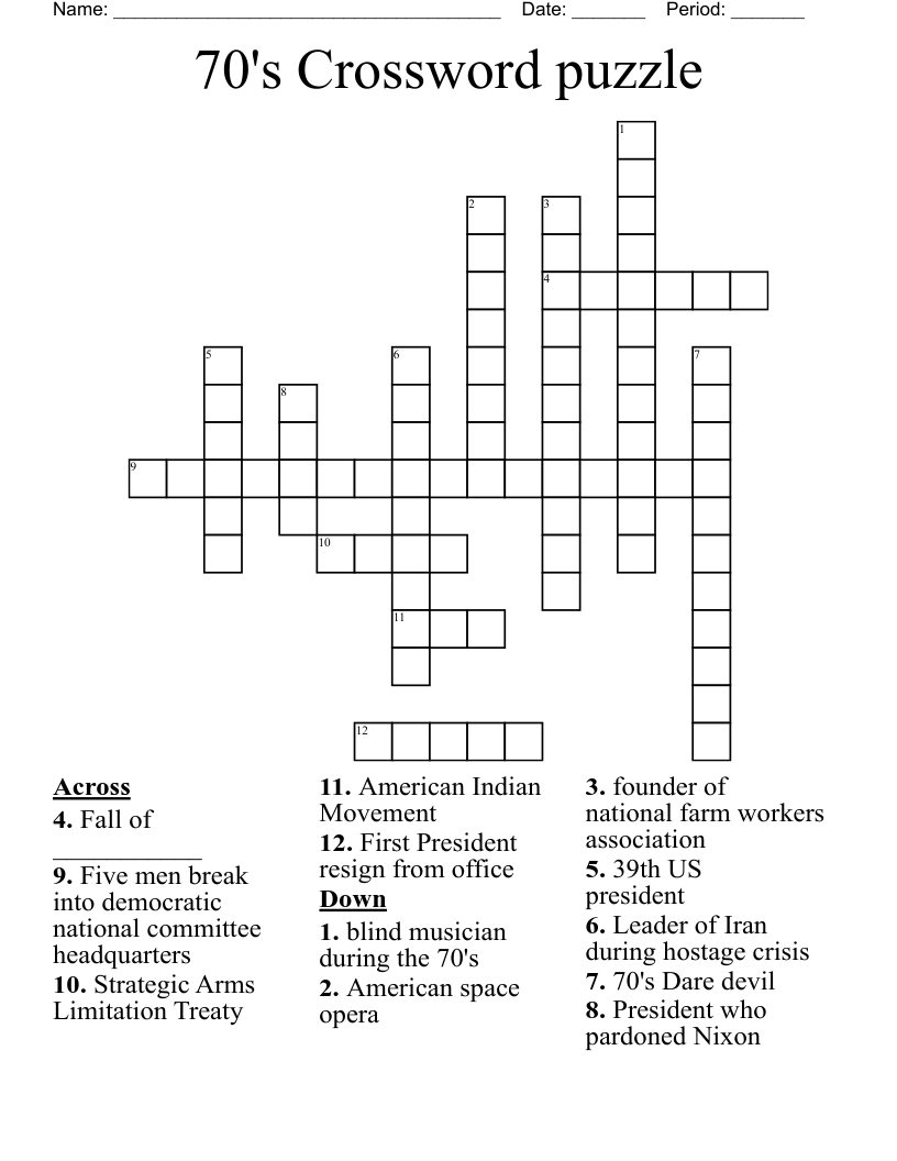 70's Crossword puzzle