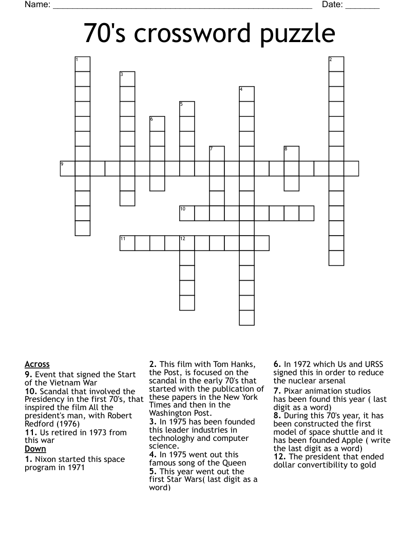70's crossword puzzle