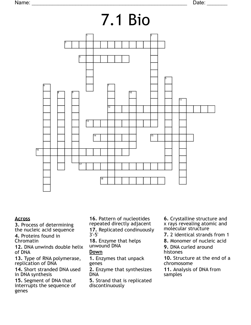 7.1 Bio Crossword