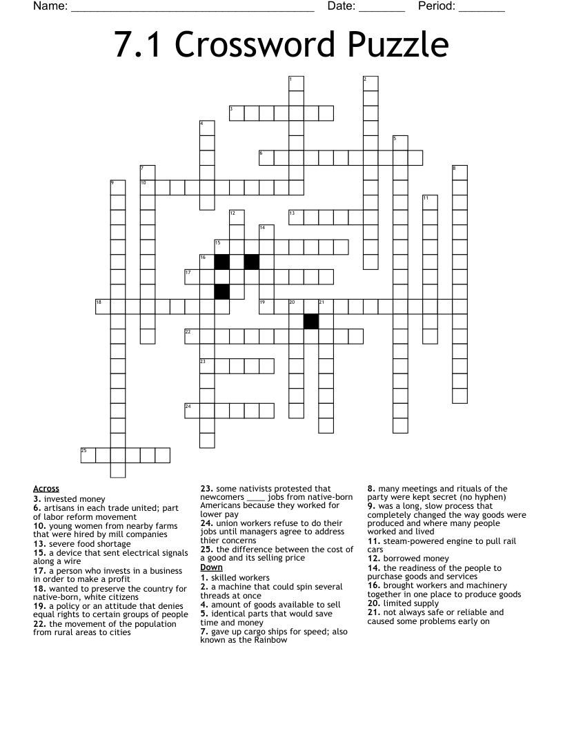7.1 Crossword Puzzle