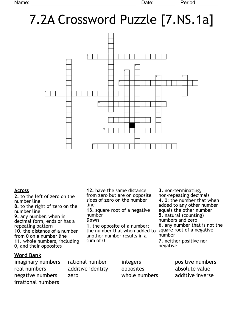 7.2A Crossword Puzzle   [7.NS.1a]