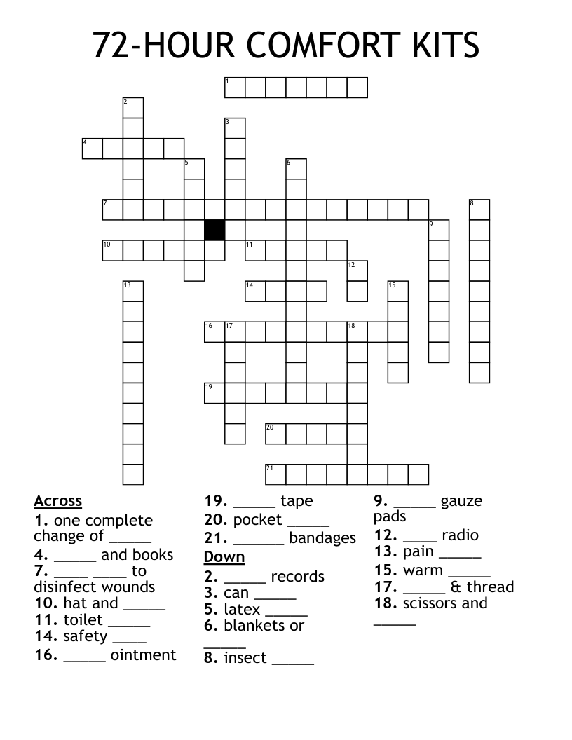 72-HOUR COMFORT KITS Crossword
