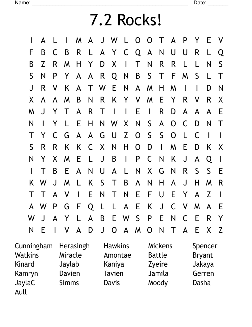7.2 Rocks! Word Search