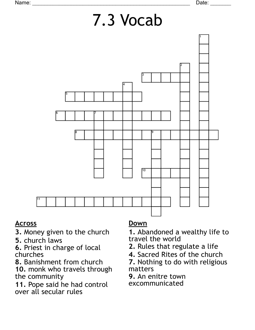 7.3 Vocab Crossword