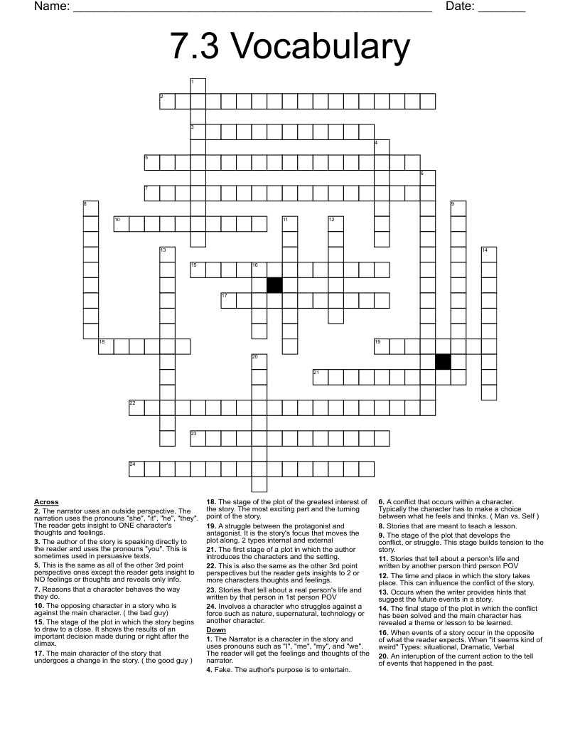 7.3 Vocabulary  Crossword