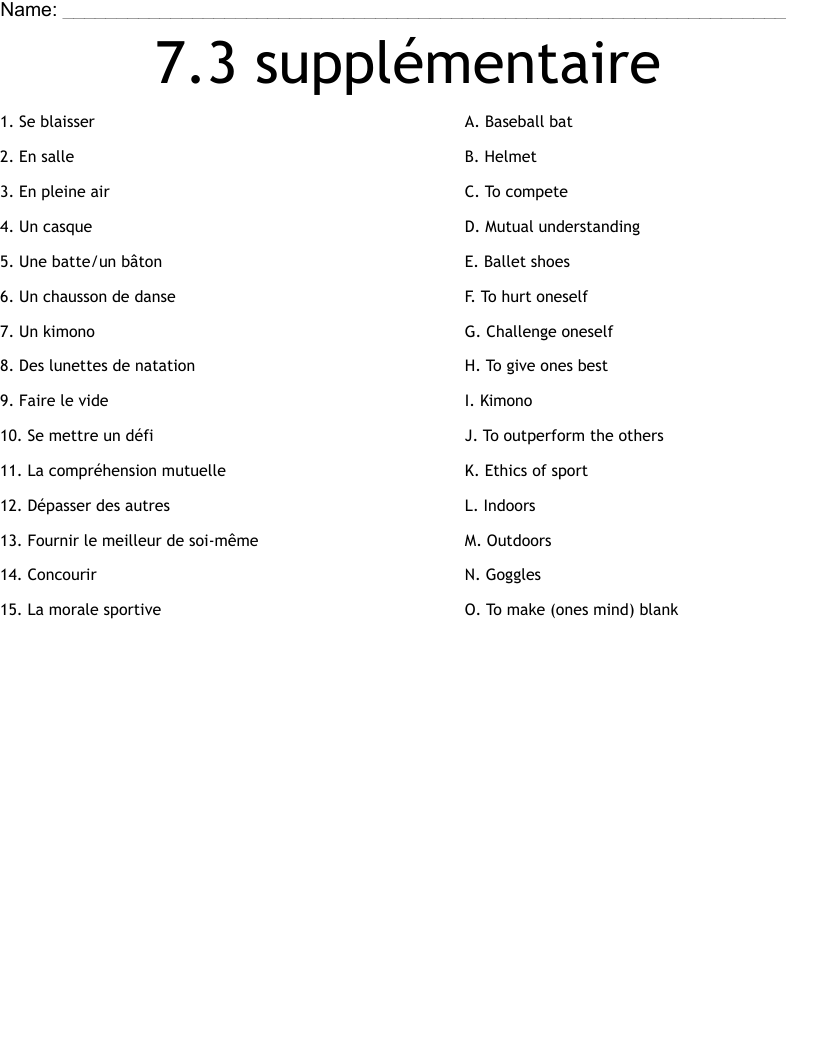 7.3 supplémentaire Worksheet