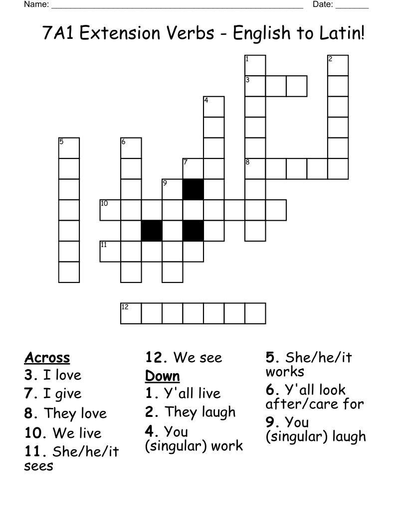 7A1 Extension Verbs - English to Latin! Crossword