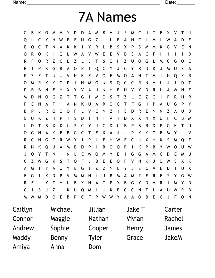 7A Names Word Search