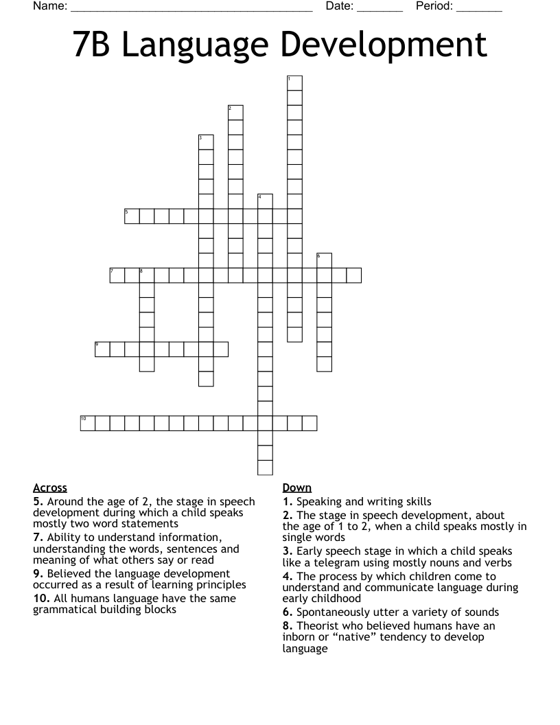 7B Language Development  Crossword