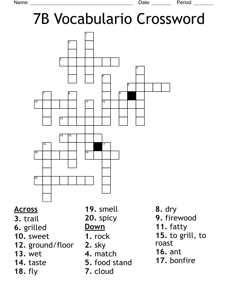 7B Vocabulario Crossword