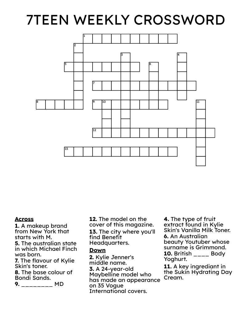 7TEEN WEEKLY CROSSWORD